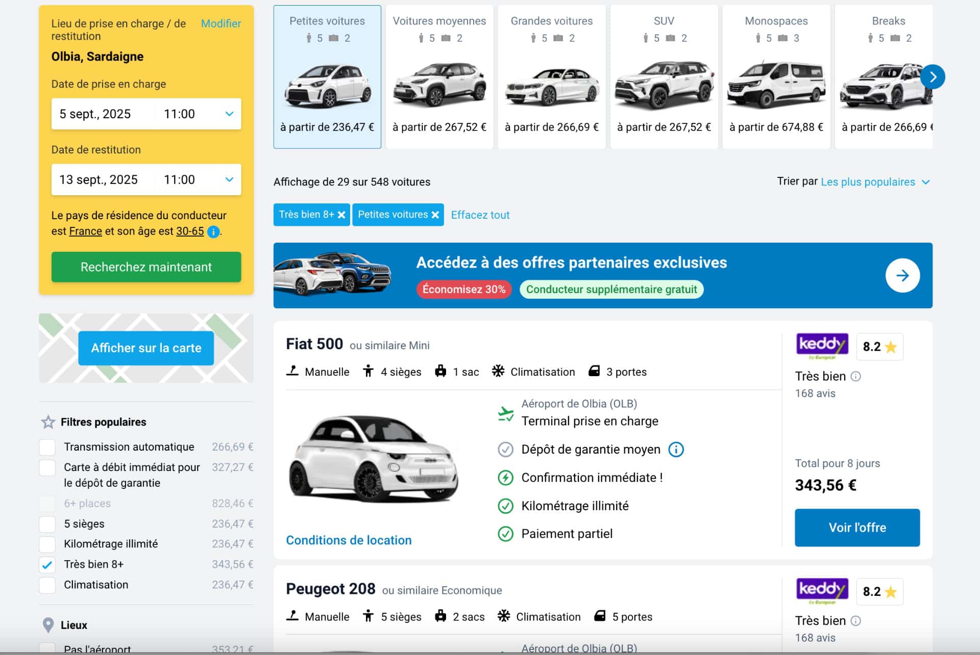 Location de voiture à Olbia
