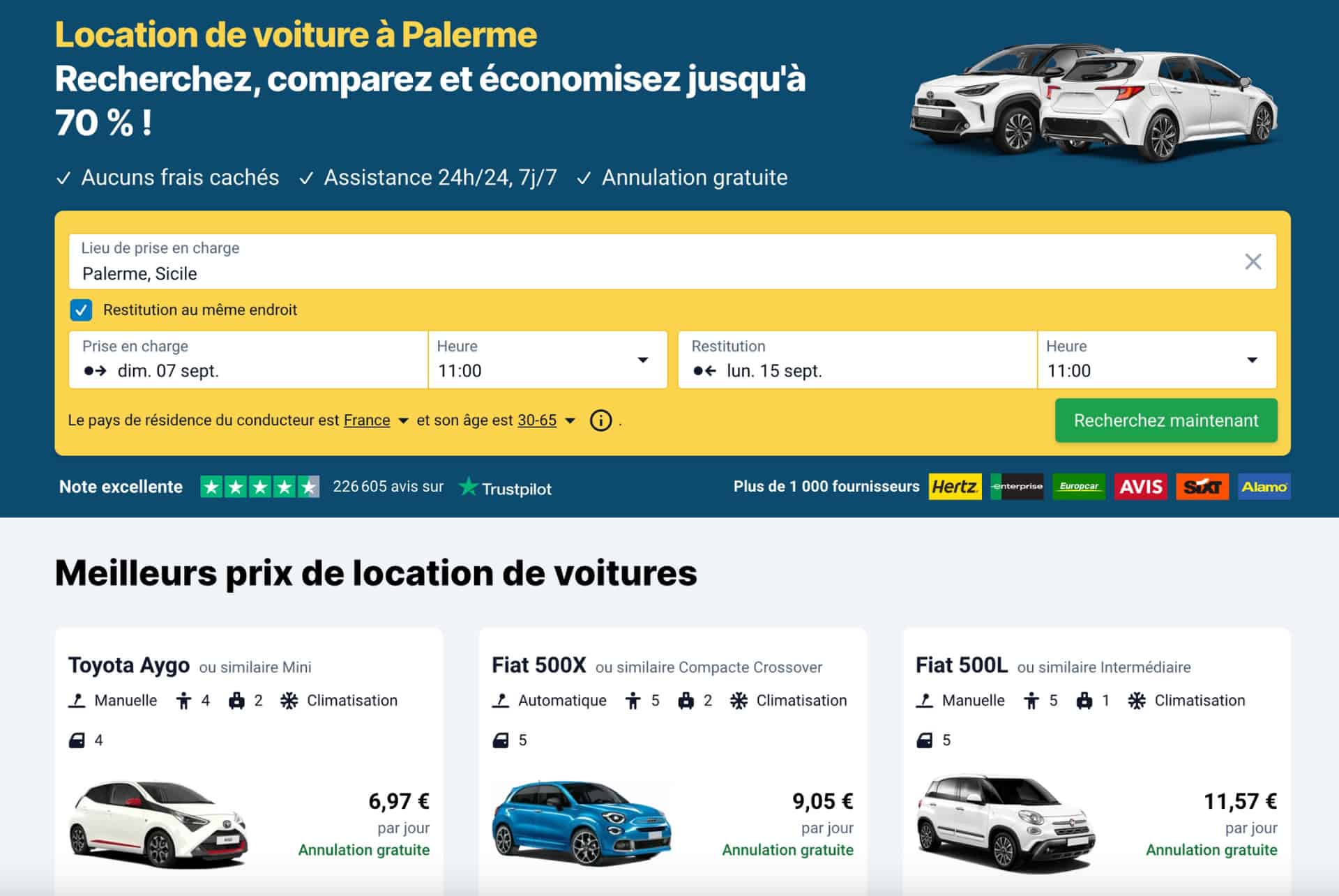 offres location de voiture à parleme discovercars