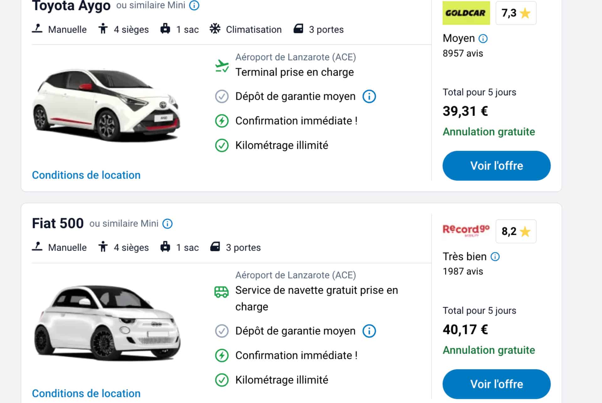 location voiture lanzarote citadine